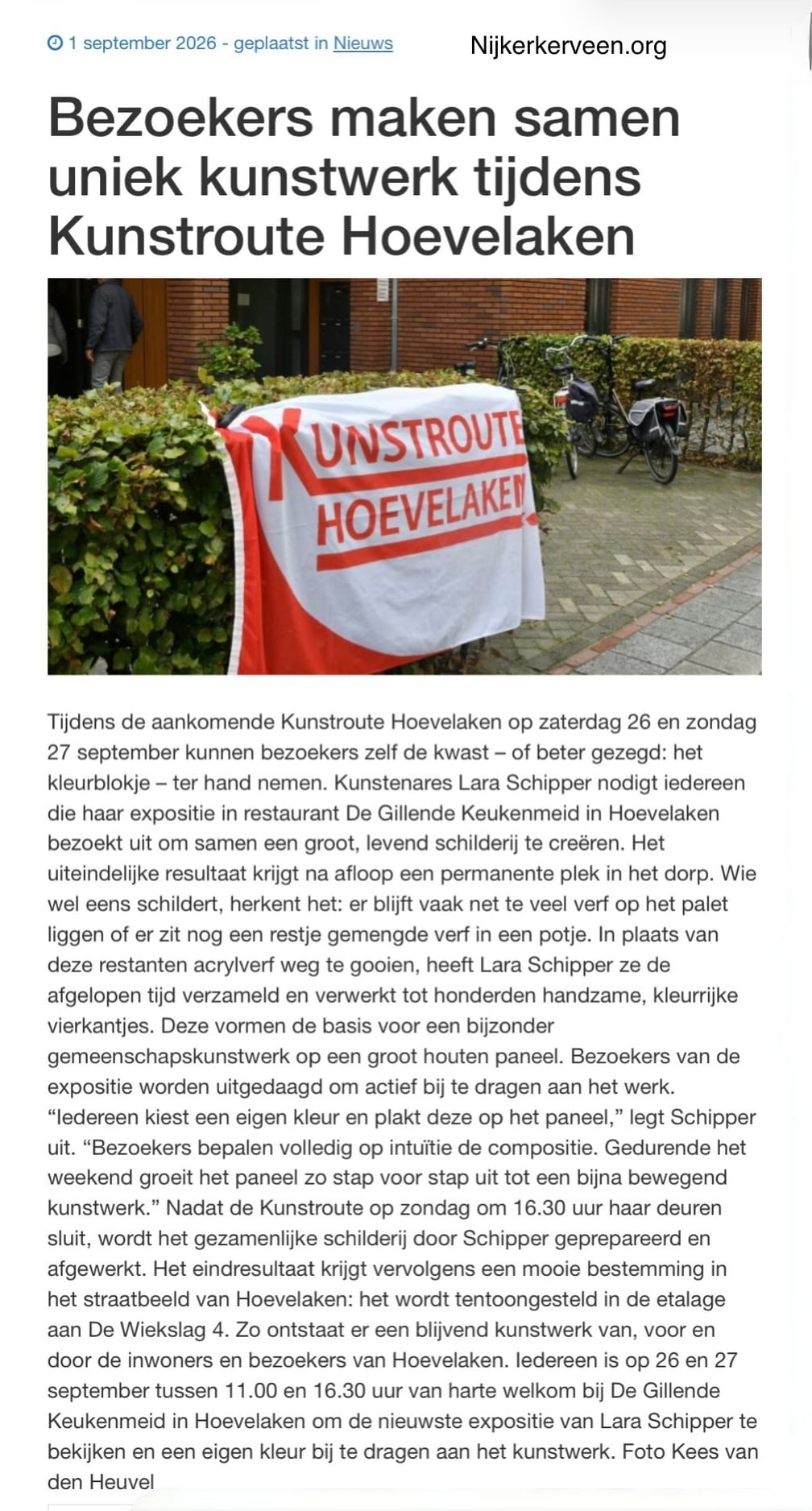 nijkerkerveen.org, Bezoekers maken samen een uniek kunstwerk tijdens Kunstroute Hoevelaken. 1 september 2026.