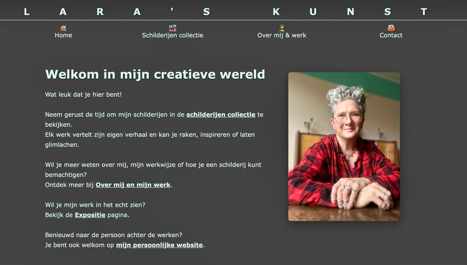 KUNST WEBSITE TEKST en screendump van de welkomspagina